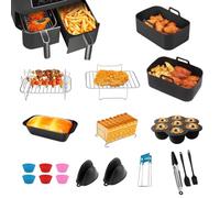 Air Fryer Accessories Set, 12Pcs for Ninja/Keplin/Tower/EMtronics/Instant Vortex 7.6L-9.5L Dual Air Fryer, Including Silicone Air Fryer Liners, Racks, Gloves, Bread Pan and Tools