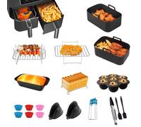 Air Fryer Accessories Set, 12Pcs for Ninja/Tower/Instant Vortex/Salter 7.6L-9.5L Dual Air Fryer, Including Silicone Air Fryer Liners, Racks, Gloves,