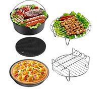 Air Fryer Accessories Set - 5 Pcs Kit for 3.7QT-5.8QT 7 Inch Fryers With Round Non-Stick Cake Pan, Pizza Pan, Metal Stand, Multifunctional Grill, Silicone Mat