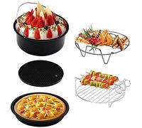 Air Fryer Accessories Set, 5PCS Deluxe Air Fryer Accessory Fit for Most 2.3L-3.2L Air Fryers, Cake Barrel 6 in(Diameter 16cm), Include Cake Pan, Pizza Pan, Grilling Rack, Silicone Mat, Nonstick