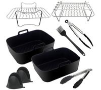 Air Fryer Accessories Set 8 Pcs - Silicone Liners, Rack, Skewers & Gloves for Ninja Dual AF400UK AF300UK, Tower, Keplin, Instant 7.6L-9.5L Dual Basket Air Fryers