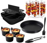 Air Fryer Accessories Set for Tefal Easy Fry Mega Air Fryer 7.5L, Russell Hobbs 8L 8.3L, Ninja Speedi ON400 5,7L/AF180 6,2L Including Square Silicone Liner, Grilling Rack, Pizza Tray