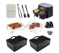 Air Fryer Accessories Set of 10 for Ninja AF300UK/AF400UK Dual Air Fryer includes Silicone Air Fryer Liners & Cupcake/Muffin Molds + Dual Air Fryer Racks + Paper Liners + Kitchen Tongs + Gloves