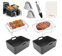 Air Fryer Accessories, Silicone Air Fryer Liner for Ninja Dual AF400UK AF500UK AF451UK Tower T17088, 8 PCS Ninja Air Fryer Accessories, Upgraded Air Fryer Liner Silicone & Dual Air Fryer Racks