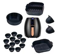 Air Fryer Accessory Kit with Dual Basket- 18 pcs: Airfryer Liner, Silicone Basket with Divider, 8 inch Cake tin, Cupcake Cases with Oven Gloves