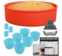 Air Fryer Baking Pan Set For Ninja Crispi 4qt & 6 Cup Glass Cooking System, Freezer, Airfryer Bakeware Sets with Cupcake Liners & Kitchen Conversion Chart, Nonstick Round Cake Molds for Baking