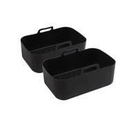 Air Fryer Baking Plate with Handle High Rectangle Liner Silicone Basket Kitchen Barbecue Cake BBQ Accessories Black 2 Pcs