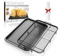 Air Fryer Basket for Oven, Extra Large 18.8" x 12.8" Oven Air Fryer Basket and Tray Set with 30 PCS Parchment Papers, DEGOVIN Stainless Steel Oven Pan and Crisper Tray (Black)