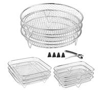 Air Fryer Cooking Grates - 3X Stackable Stainless Steel Grill Mesh Basket | Durable Kitchen Stand - Cooking Supplies Oven Steamer - Includes Grip Clip