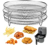 Air Fryer Dehydrator Racks, 3 Stackable 7.8 inch Stainless Steel Air Flow Racks for 4.2QT - 5.8QT Air Fryers, Ovens, Press Cookers, Compatible with Ninj4, Gow1se, Ph1lips Air Fryers