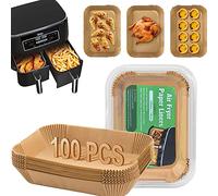 Air Fryer Disposable Paper Liner, Rectangular for Ninja 2-Basket Air Fryer, Natural Non-stick Parchment Paper Liner, 8.6x5.5 inch 100Pcs Rectangle Parchment Paper liners for DZ201, DZ401, FG551