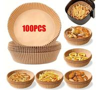 Air Fryer Disposable Paper Liners, Round/Square/Rectangle, 50pcs/100pcs, Non-Stick Parchment Paper for Ninja Dual Air Fryer 50pcs/100pcs (100, Round - 20cm)