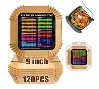 Air Fryer Disposable Paper Liners Square, 9 Inch Air Fryer Liners 120PCS, Parchment Paper Liners Oil-Proof, Water-Proof, Food Grade Baking Paper for Air Fryer Roasting Microwave Oven