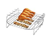 Air Fryer Double Layer Grill, 4-Pin / 5-Pin Round Grill Pan with Skewer