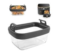 Air Fryer Glass Baking Dish for Ninja AF400UK, AF451UK, 20x14cm,1 Pack | Reusable and Resistant Airfryers Liners, Detachable Silicone Handles for Ninja and Other Models - BPA-free & Dishwasher-safe