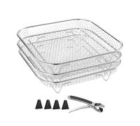 Air Fryer Grate - 3x Stackable Stainless Steel Grill Holder, Kitchen Stand, Accessories, Steam Oven Tools | Includes Gripper Clip For Cooking, Roasting, Baking, Healthy Air Fryer, Maa