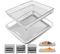 Air Fryer Grill Pan & Basket for Cuisinart Air Fryer Mini Oven 7 in 1 17L TOA-60 65 70 Toaster Air Fryer Convection Oven, 12.2 * 11'' Mesh Stainless Steel Basket Accessories Parts, Dishwasher Safe