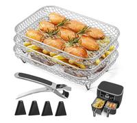 Air Fryer Grilling Rack Set - Rectangle Stainless Steel Rack, Non Slip Feet 3 Tier Air Fryer Rack | Grilling and Baking Accessories for 5L to 7L Air Fryers, Multi Layer Cooking Rack