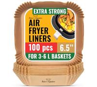 Air Fryer Liners, 100Pcs 6.5” Square, Non-Stick and Oil Proof for Easy Cleanup, Airfryer Liners Disposable Compatible with COSORI, Ninja, Tefal Fryers by Baker's Signature