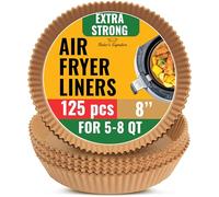 Round Air Fryer Liners Disposable 125Pcs - 8 Inch Air Fryer Paper Liner Parchment for Ninja, Tefal and More - Unbleached, for Baking, Roasting or Cooking, Easy Cleanup by Baker's Signature (20 cm)