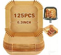Air Fryer Liners 125pcs 6.3 Inch Square Airfryer Liners Disposable, Non Stick Parchment Paper Compatible with COSORI, Russell, Tefal, Tower Ninja Speedi, Philips, Tower & Other Airfryer(Inner 6.3Inch)