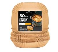 Air Fryer Liners - 50PCS 16x16x4.5cm Greaseproof Paper Sheets, Square Disposable Non-Stick Liners for Baking, Frying, Roasting, Compatible with Ninja AF300UK, COSORI, Tower Air Fryers, Oven Use -MEOWN