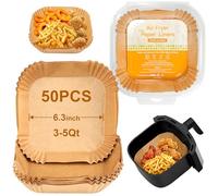Air Fryer Liners 6.3 Inch (16cm) Square Disposable Paper Liners 50PCS for Ninja AF100UK AF120UK, Cosori 3.5L, Philips HD9220, Salter - Non-Stick Parchment for Compact Fryers