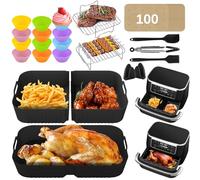Air Fryer Liners Accessories for Ninja Foodi FlexDrawer Dual Air Fryer 10.4L AF500UK, 1PC 10.4L and 2PCS 5.2L Silicone Reusable Liners, Tong, Airfryer Baskets, Grilling Rack, Gloves, Oil Brush