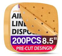 Air Fryer Liners Disposable, Air Fryer Parchment Paper Liners, Steamer Paper For Air Fryer, Premium Perforated Air Fryer Liners, Perforated Parchment Paper For Bamboo Basket 200PCS 8.5IN (Unbleached)