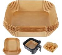Air Fryer Liners, Disposable Non-Stick Baking Paper, Round/Square/Rectangle, UK (Square - 20x20x4.5cm x 50)