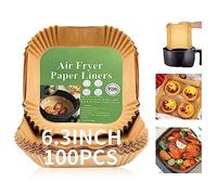 Air Fryer Liners Disposable Square, 100PCS 6.3 INCH Airfryer Liners, Natural Non-stick Parchment Paper for Air Fryer Oil-proof Water-proof, Paper liners for air fryer, Steamer, Baking, Microwave Etc