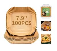 Air Fryer Liners Disposable Square, 100PCS 7.9 INCH Airfryer Liners, Natural Non-stick Parchment Paper for Air Fryer Oil-proof Water-proof, Paper liners for air fryer, Steamer, Baking, Microwave Etc