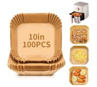 Air Fryer Liners for Midea - 100 Pcs Disposable Parchment Paper, Large Square 10 inch for 8-12QT Air Fryer, Non-Stick Unbleached Parchment Paper Sheets, for Frying, Baking, Roasting and Microwave