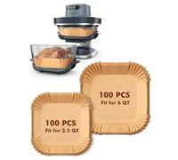 Air Fryer Liners for Ninja Crispi Pro - 200 Pcs (100 Large + 100 Small) Disposable Non-Stick Parchment Paper Liners for Ninja Crispi Pro 6-in-1 Glass Air Fryer Cooking System