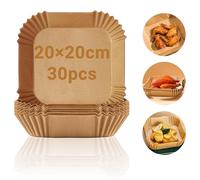Air Fryer Liners for Ninja, Disposable Air Fryer Parchment Paper Liner, Airfryer Use AF300UK, AF400UK for Air Fryers Microwaves Ovens & Steamers (30, Square-20x20x4.5cm)