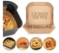 Air Fryer Liners Non-Stick Airfryer Liners Parchment Paper Disposable Oil & Water Proof Round Air Fryer Accessories for Baking, Roasting & Cooking (7.9inch Square-100 Pcs.)