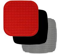 Air Fryer Liners Set of 3 with Silicone Mat, Heat Resistant Mats for Air Fryer Compatible with Dreo, Dash, Philips, Emeril Lagasse + more, Air Fryer Parchment Paper Liners Replacement Reusable Mats