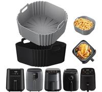 Air Fryer Liners Silicone，2 PCS Air Fryer Liners for Chefman 2L Mini/Cosori 2L/Midea 2L, Silicone Air Fryer Liner 1L-2L, Air Fryer Liners Silicone Square,14 * 14 * 6.5CM, Black and Grey
