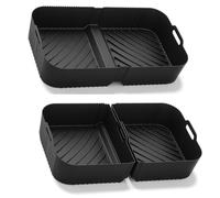 Air Fryer Liners Silicone for Ninja Foodi Flex Drawer AF500UK 10.4L, 2pcs af500uk 5.2L Airfryer Accessories Kit Reusable for Kitchen Microwave, Non-Stick Black