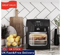 HOMCOM 12L 8 in 1 Digital Air Fryer Oven Roast Bake Dehydrate 1800W, Black | 8 Preset Modes, Rapid Air Circulation, Timer, Inner Light, Memory Function, Dish Wash Accessory