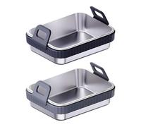 Air Fryer Pans For Oven - Non-stick Heat-Resistant Baking Pan, Stainless Steel Grill Rack Visual, 19.5x15x4.8cm Compact Size, Red Silicone Safety Handle, Durrable Heavy Duty Metal Build, For Cooking &
