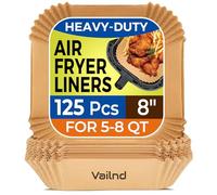 Air Fryer Paper Liners, 125Pcs Parchment Paper, Air Fryer Liners Disposable for Microwave, Non-Stick Air Fryer Liner Square Free of Bleach (8IN)