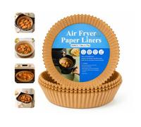 Air Fryer Paper Liners 20cm/8 Inch Round, 100 Pack for Ninja Tefal Cosori | Independently Lab Tested for Food Contact Safety | Selected models: Philips, Russell Hobbs & Princess | Unbleached parchment