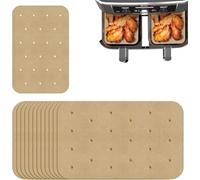 Air Fryer Paper Liners, Non-Stick Perforated Baking Liners Disposable, Rectangle Cooking Unbleached Dual Parchment Papers Compatible with Ninja AF400UK AF300UK Tower Salter (100 PCS)