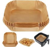 Air Fryer Parchment Paper Liner, 150PCS Square Air Fryer Liners Disposable, Greaseproof Paper, Compatible with COSORI, Ninja, Tefal, Russell Hobbs Fryers (Unbleached)