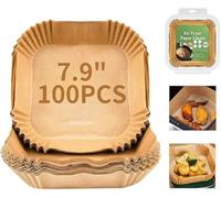 Air Fryer Parchment Paper Liner, 16X16x4.5cm 6.3Inch 100PCS Square Liners Disposable, Greaseproof for Fryer, Compatible with COSORI, Ninja, Tower Cosori (Unbleached)