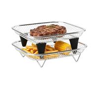 Air Fryer Rack - 18x18cm with Silicone Feet Stackable Tray, Stainless Steel Dehydrator Rack | 2 Piece Air Fryer Dehydrator Racks for Broiling Cooking Dehydrating Meal Prep Home Kitchen Counter Bar Ap