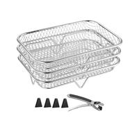Air Fryer Rack - Air Fryer Basket Baking Rack | 3x Stainless Steel Air Fry | Stackable Grill Basket, Air Freezer Rack with Grip Clip and Rising Angle, Roasting Grill for Cooking