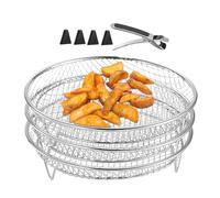Air Fryer Rack, Air Fryer Rack, 3 x Stackable Stainless Steel Grill Holder, Kitchen Stand, Air Frying Accessories for Steam Oven, Includes Gripper Clip