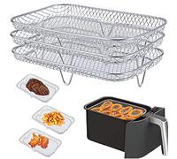 Air Fryer Rack Compatible for Ninja Air Fryer, 3 Stackable Dehydrator Racks Stainless Steel Air Fryer Basket Tray Air Fryer Accessories Dishwasher Safe for Oven Microwave Baking Roasting(Rectangle)